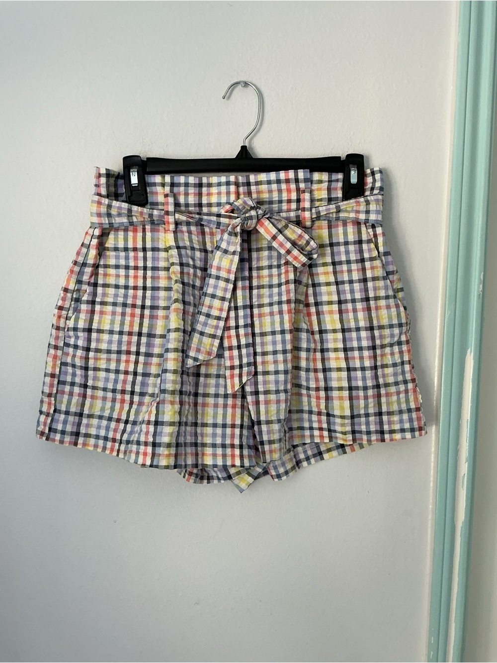 LOFT High-Waist Plaid Tie-Front Shorts in Multi-Color